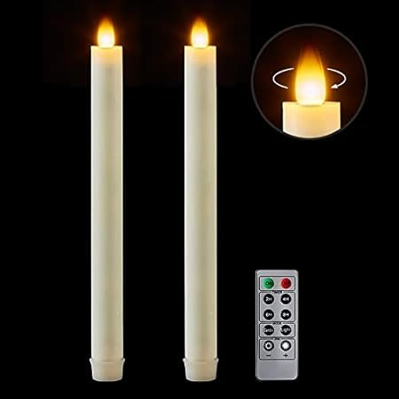 5plots 2pcs White Wax Moving Wick Flicking Flameless Taper Candles with Remote &Timer, Dancing Flame | Amazon (US)