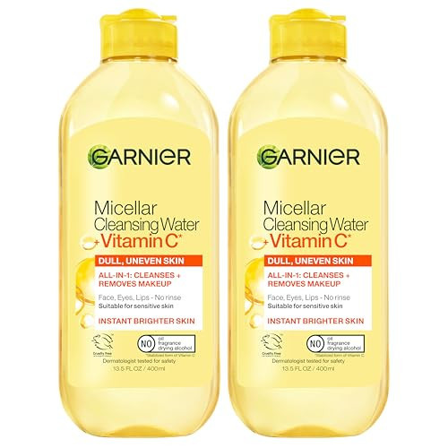 Garnier Micellar Water with Vitamin C, Facial Cleanser & Makeup Remover, Brightening & Hydrating, For All Skin Types, Vegan, Cruelty Free, 13.5 Fl Oz (400mL), 2 Count | Amazon (US)
