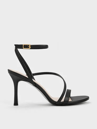 Asymmetric Strappy Heeled Sandals
    
         - Black | Charles & Keith US