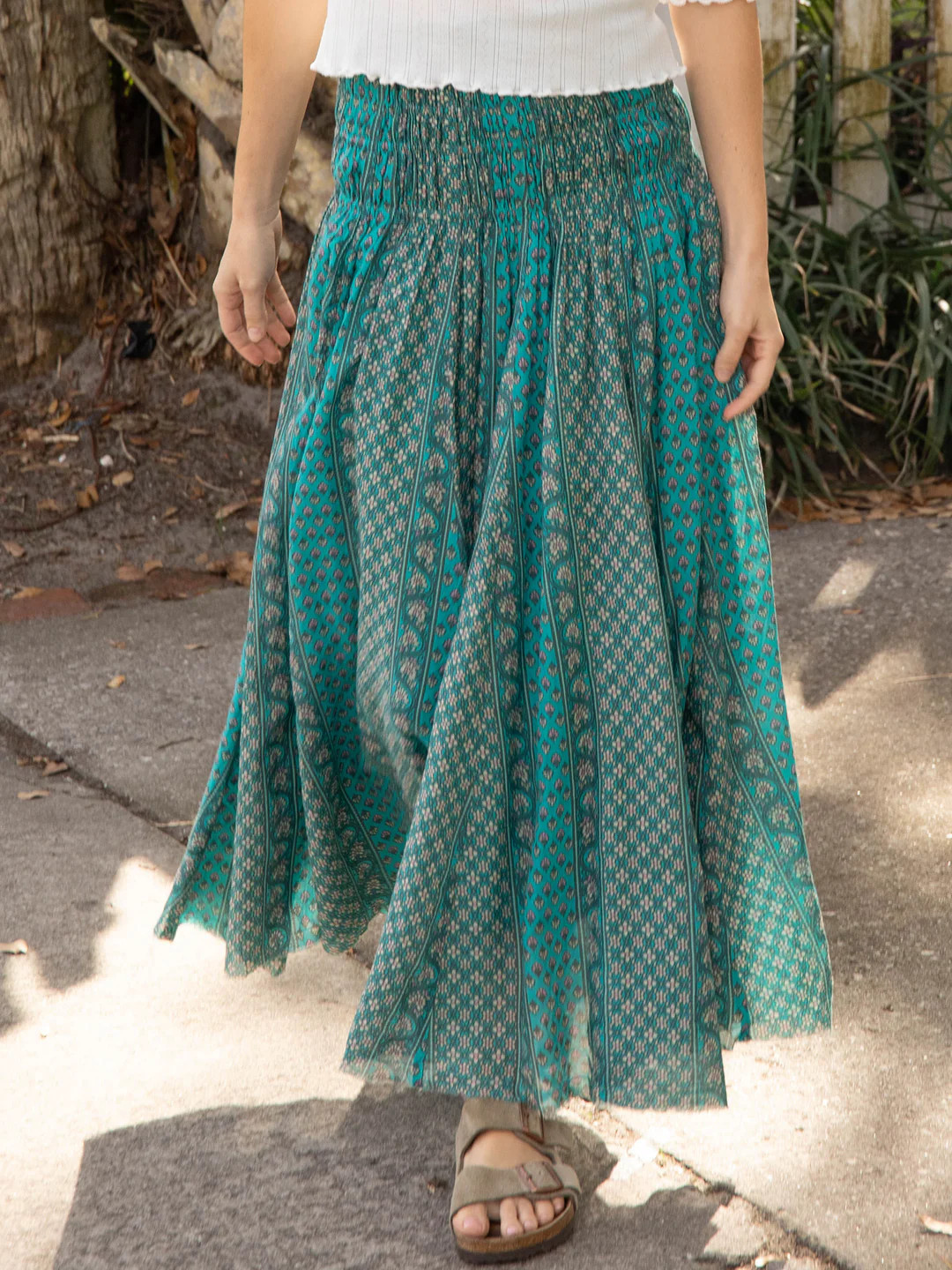 Laurel Convertible Maxi Skirt - Turquoise Cream Stripes Cotton | Natural Life