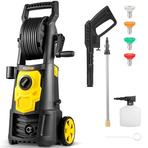 VEVOR Electric Pressure Washer, 2000 PSI, Max 1.65 GPM Power Washer w/ 20 ft Hose & Reel, 4 Quick Connect Nozzles, Foam Cannon, Portable to Clean Patios, Cars, Fences, Driveways, ETL Listed | Amazon (US)