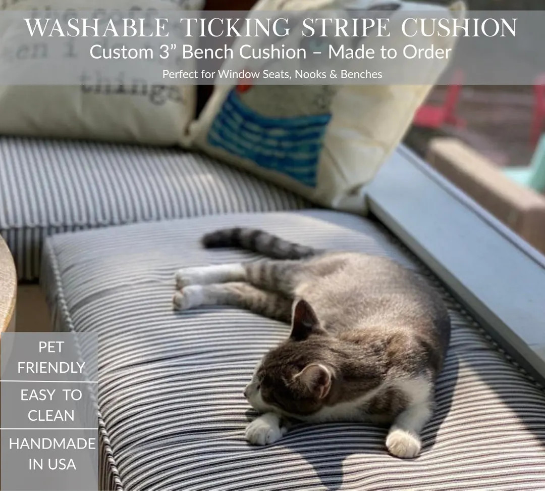 3 Inch  Washable Ticking Stripe Custom Bench Cushion for Window Seats Pet Friendly Mudroom Seat E... | Etsy (US)