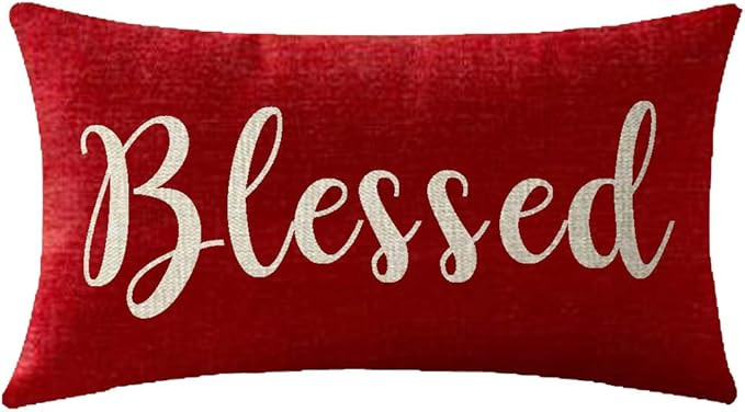 NIDITW Nice Gift Inspirational Blessed Words Waist Lumbar Red Cotton Linen Throw Pillow case Cush... | Amazon (US)
