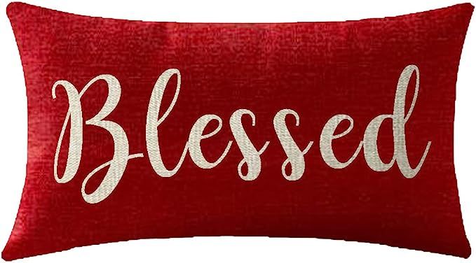 NIDITW Nice Gift Inspirational Blessed Words Waist Lumbar Red Cotton Linen Throw Pillow case Cush... | Amazon (US)