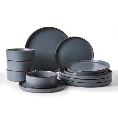 Itopfox Stoneware Dinnerware Set for 4, 12-Piece Plates and Bowls, Microwave and Dishwasher Safe, Charcoal Finish | Target