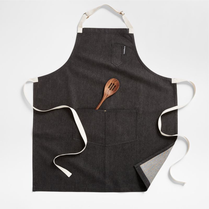 Denim Canvas Black Baking Kitchen Cooking Apron with Pocket + Reviews | Crate & Barrel | Crate & Barrel