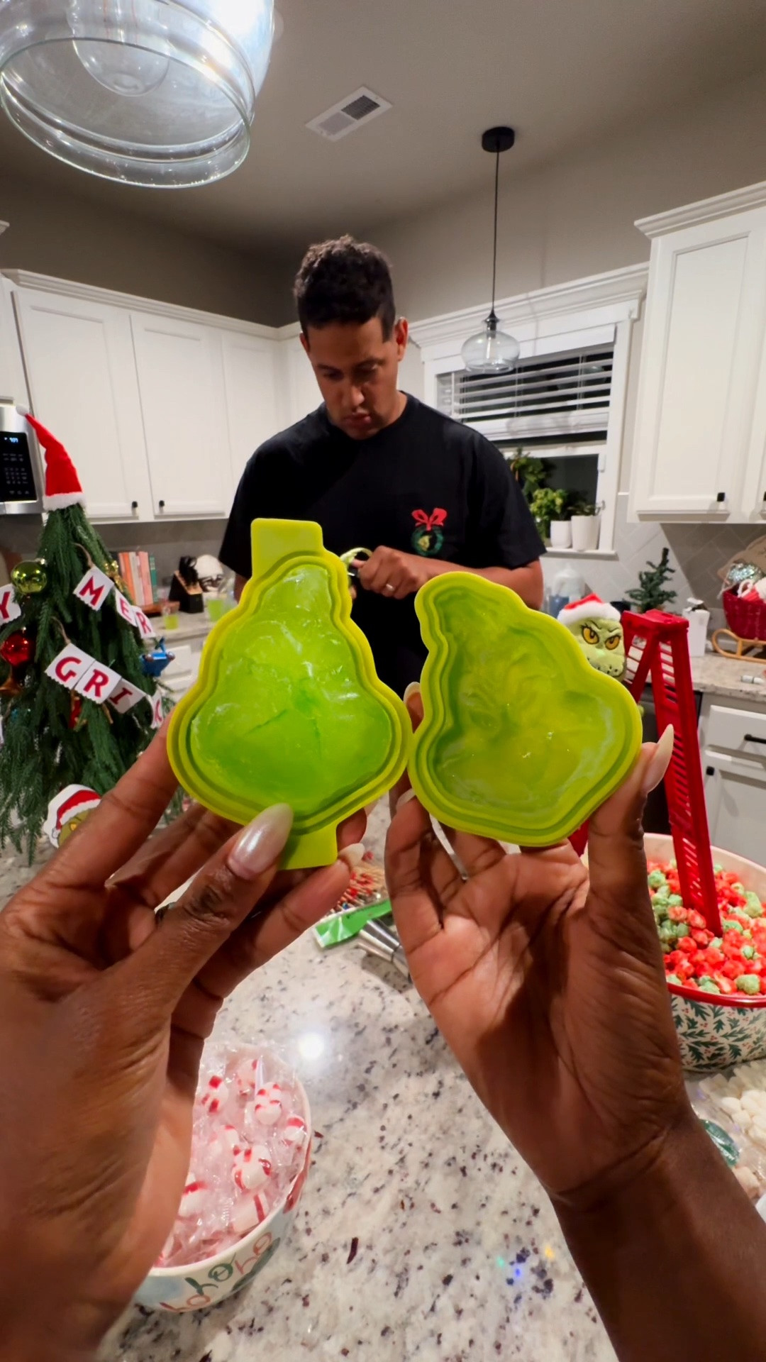 Perfect for holiday parties, date nights, or anyone who loves a good Grinch moment. ❤️Makes 2

✨ You’ll need:

4 oz tequila
½ oz triple sec
1 oz fresh lime juice
1 oz simple syrup
6–8 oz ginger beer
Green food coloring
2 Grinch-shaped ice cubes (water + green food coloring) I linked our mold
2 red jarred cherries
2 spiral lime peels

✨ To make:
Mix tequila, triple sec, lime juice, simple syrup, and a few drops of green food coloring in a small pitcher. Add a Grinch ice cube to each festive jar, divide the cocktail mixture between the two, and top with ginger beer. Give it a gentle stir, then garnish with a spiral lime peel and a bright red cherry. 🎄🍒

The Grinch may have stolen Christmas… but he definitely didn’t steal the cocktails. 💚😉

#LTKSeasonal