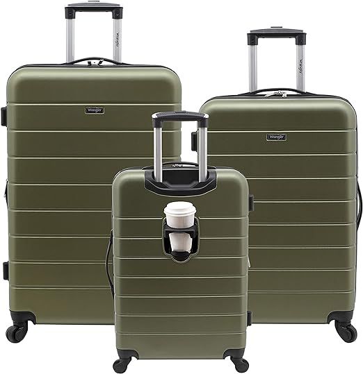 Wrangler Smart Luggage Set with Cup Holder and USB Port, Olive Green, 3 Piece | Amazon (US)