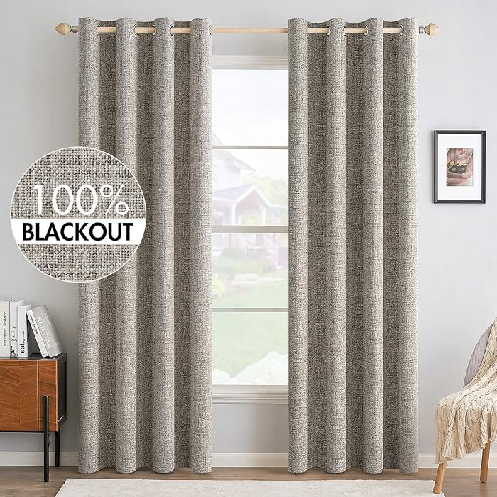 MIULEE Linen Texture Curtains for Bedroom Solid 100% Blackout Thermal Insulated Linen Curtains Gr... | Amazon (US)