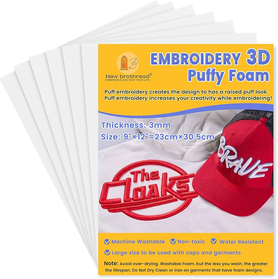 New brothread - 15 Options- 6PCS Embroidery Puffy Foam 9″x12″ Large Size 3MM Creating 3D Embr... | Amazon (US)