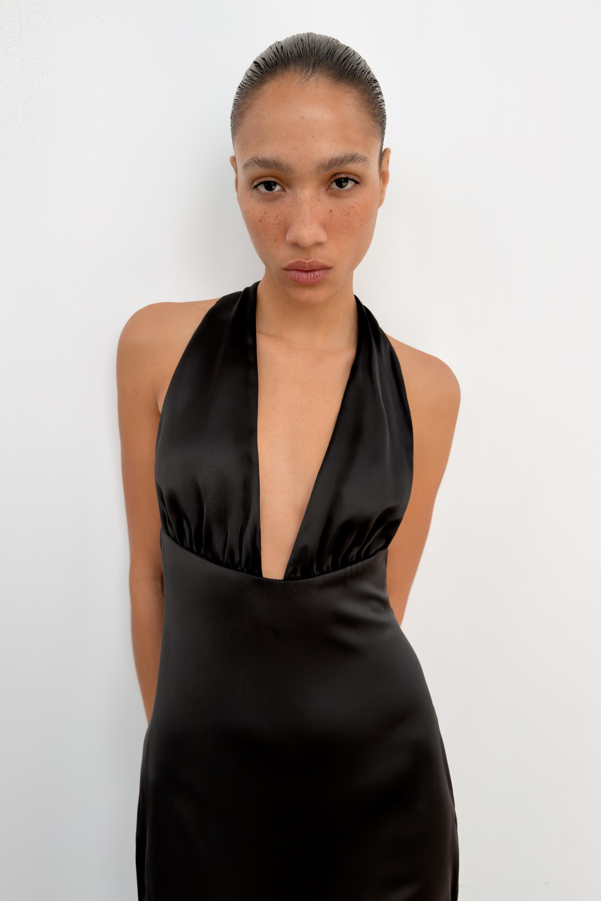 SATIN EFFECT LONG HALTER DRESS | Zara US