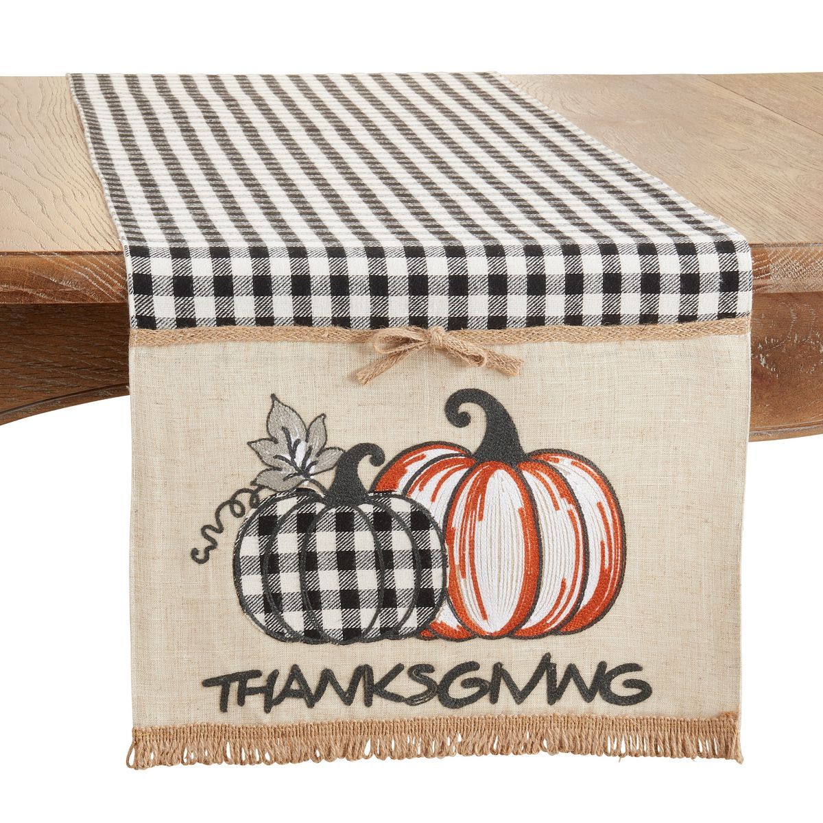 Saro Lifestyle Plaid Table Runner With Thanksgiving Pumpkins Design, Black, 16" x 70" | Target