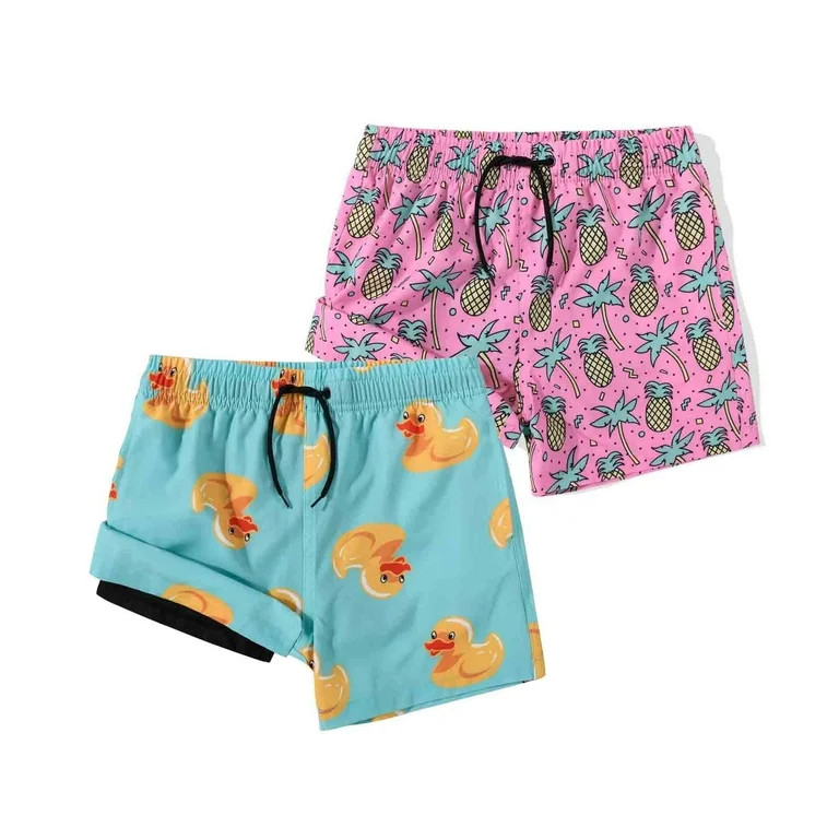 MADHERO Boy's 2 in 1 Swim Trunks with Liner Funny Printed Swim Shorts for Kids Pink Pineapple/Blu... | Walmart (US)