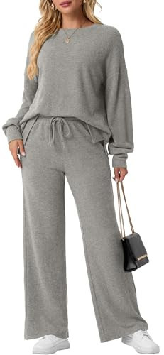 GRECERELLE Two Piece Lounge Set For Women Loungewear Sets Woman Gray-S | Amazon (US)