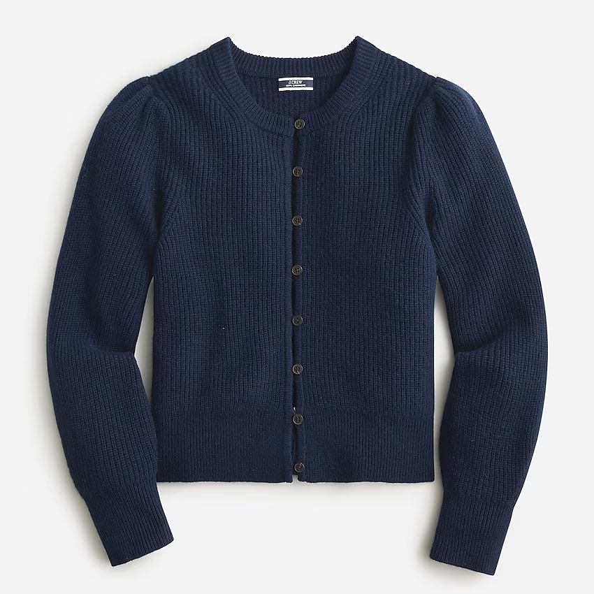 Cashmere puff-sleeve cardigan sweater | J.Crew US