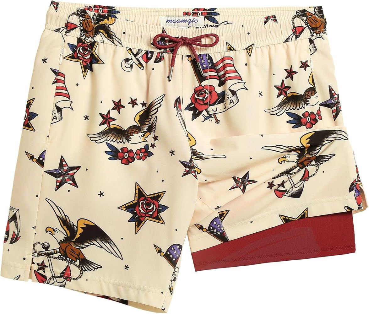 maamgic 7 Inch Mens Swim Trunks with Compression Liner Board Shorts with Zippered Pocket Bathing ... | Amazon (US)