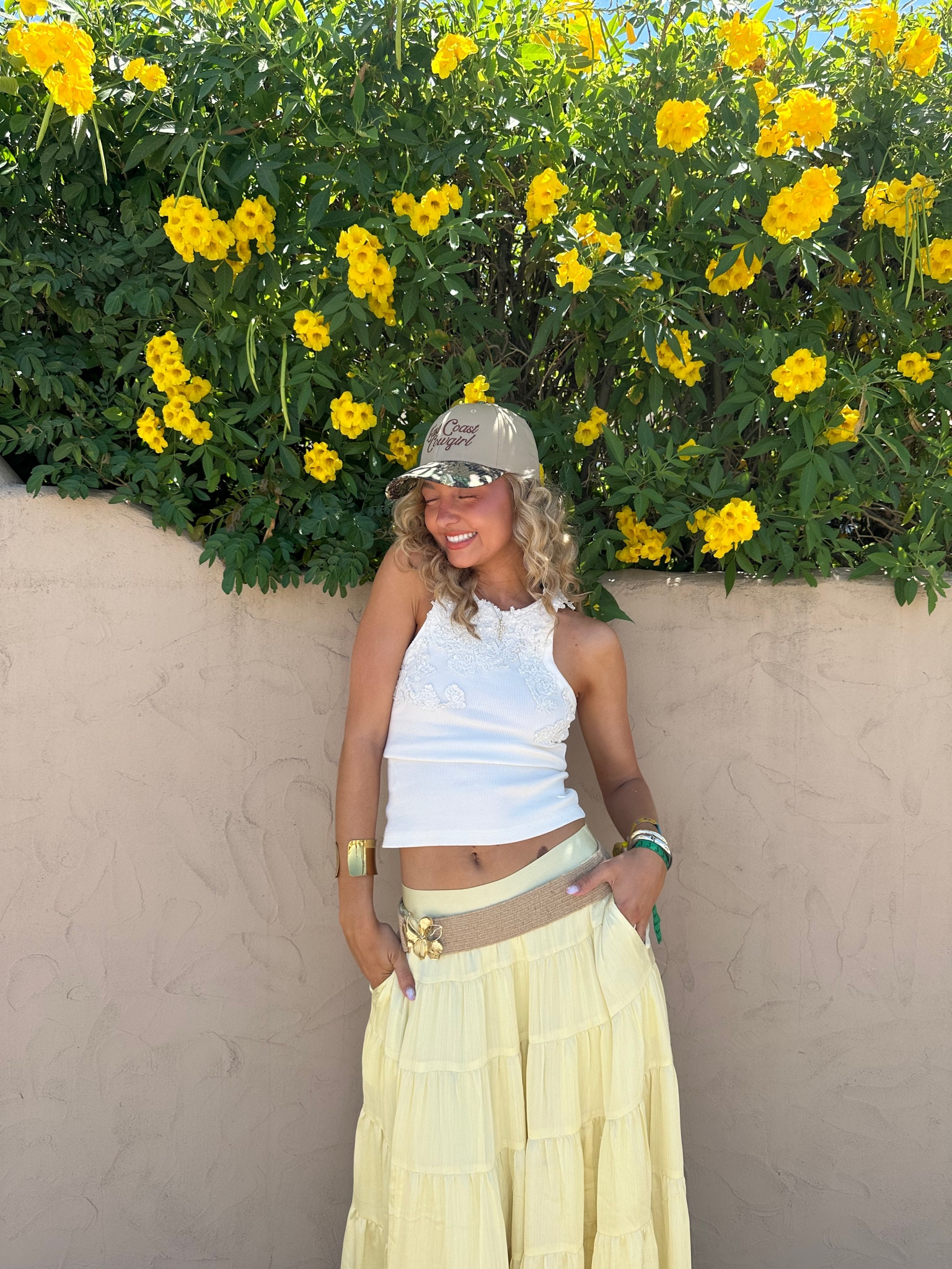 Stagecoach look #3 🤠👢🎤 in luvvv with this yellow skirt from Anthropologie !!! hat from the brand Homewurk! #stagecoach #festival 

#LTKSeasonal #LTKtravel #LTKFestival