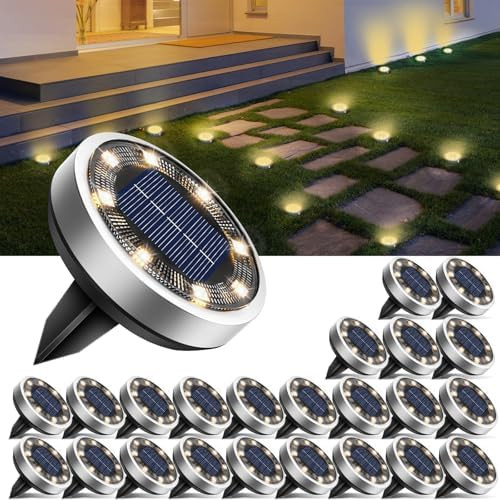 btfarm 24 Pack Solar Lights Outdoor, 8 LED Solar Ground Lights IP65 Waterproof Flat Solar Disc Li... | Amazon (US)