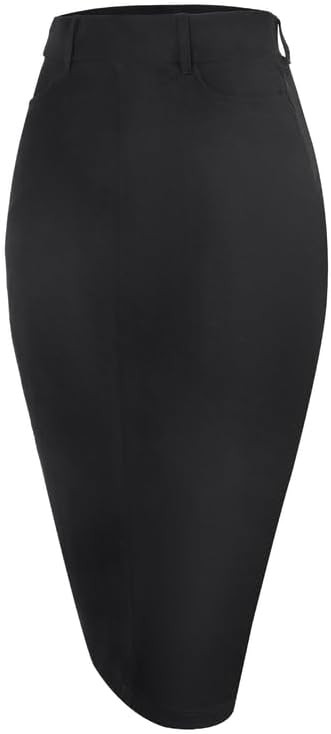 Houmous Women's Cotton Work Pencil Skirt Stretch Office Midi Below Knee Bodycon Belt Loops Back S... | Amazon (US)