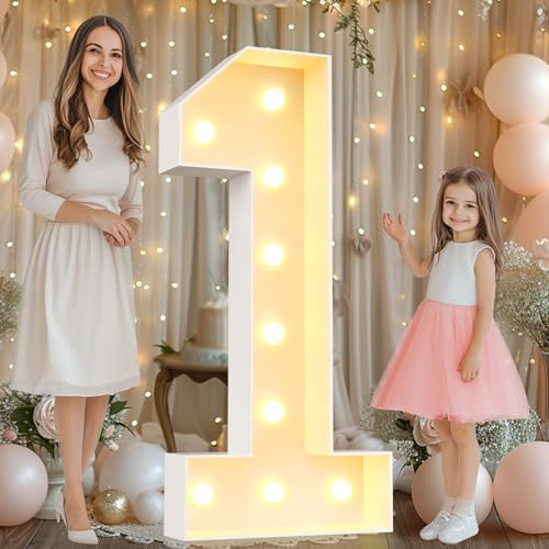 Pooqla 4 FT Light Up Numbers, Giant Marquee Numbers 1 for 1st 16th 21st Birthday Decorations, Pre... | Amazon (US)