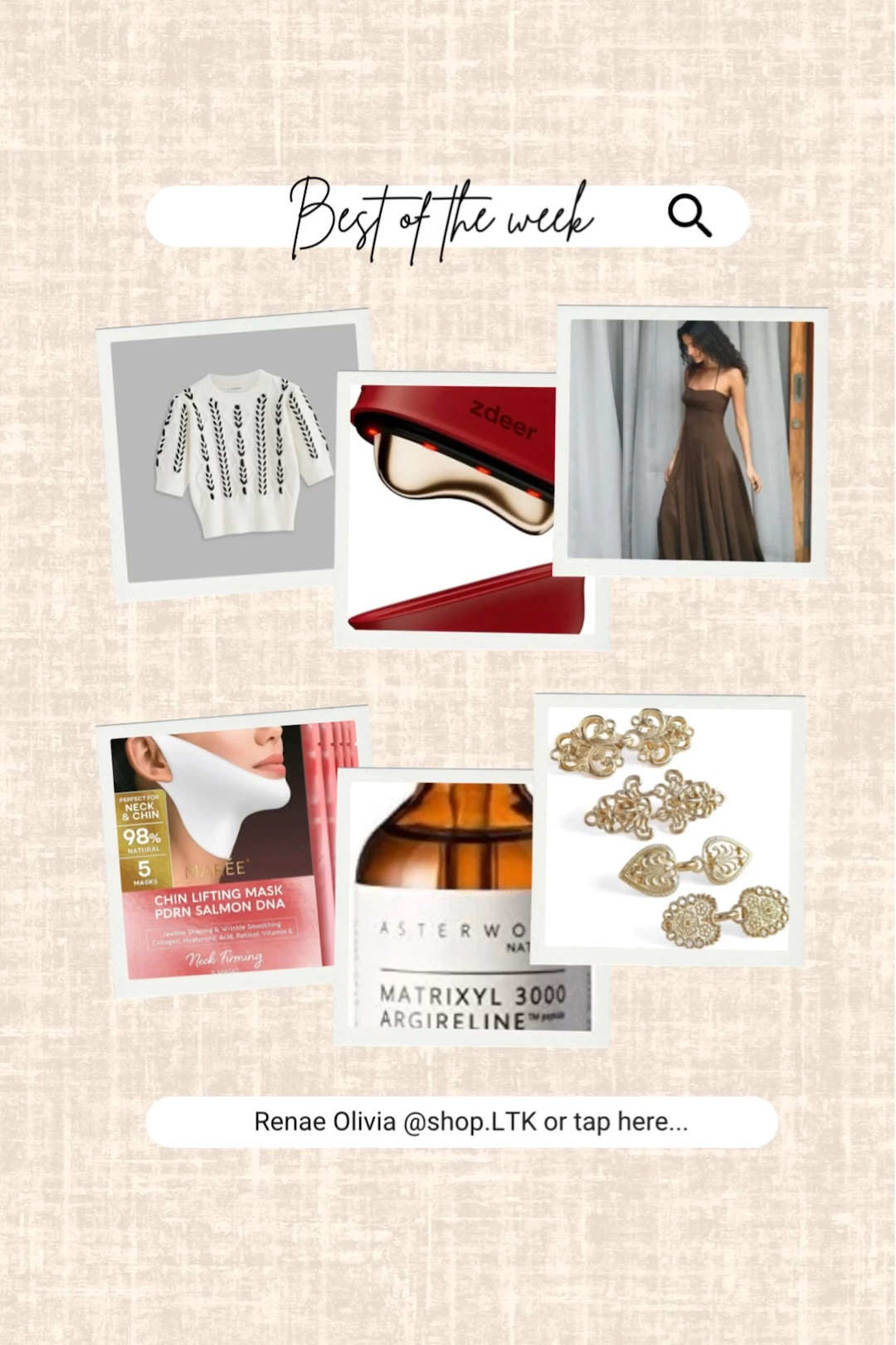 Best of the week! 

Sweater, Matrixyl Vitamin C, lifting mask, dress, facial massager 