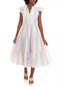 Women's Flutter Sleeve Multi Eyelet Embroidered Dress | Belk