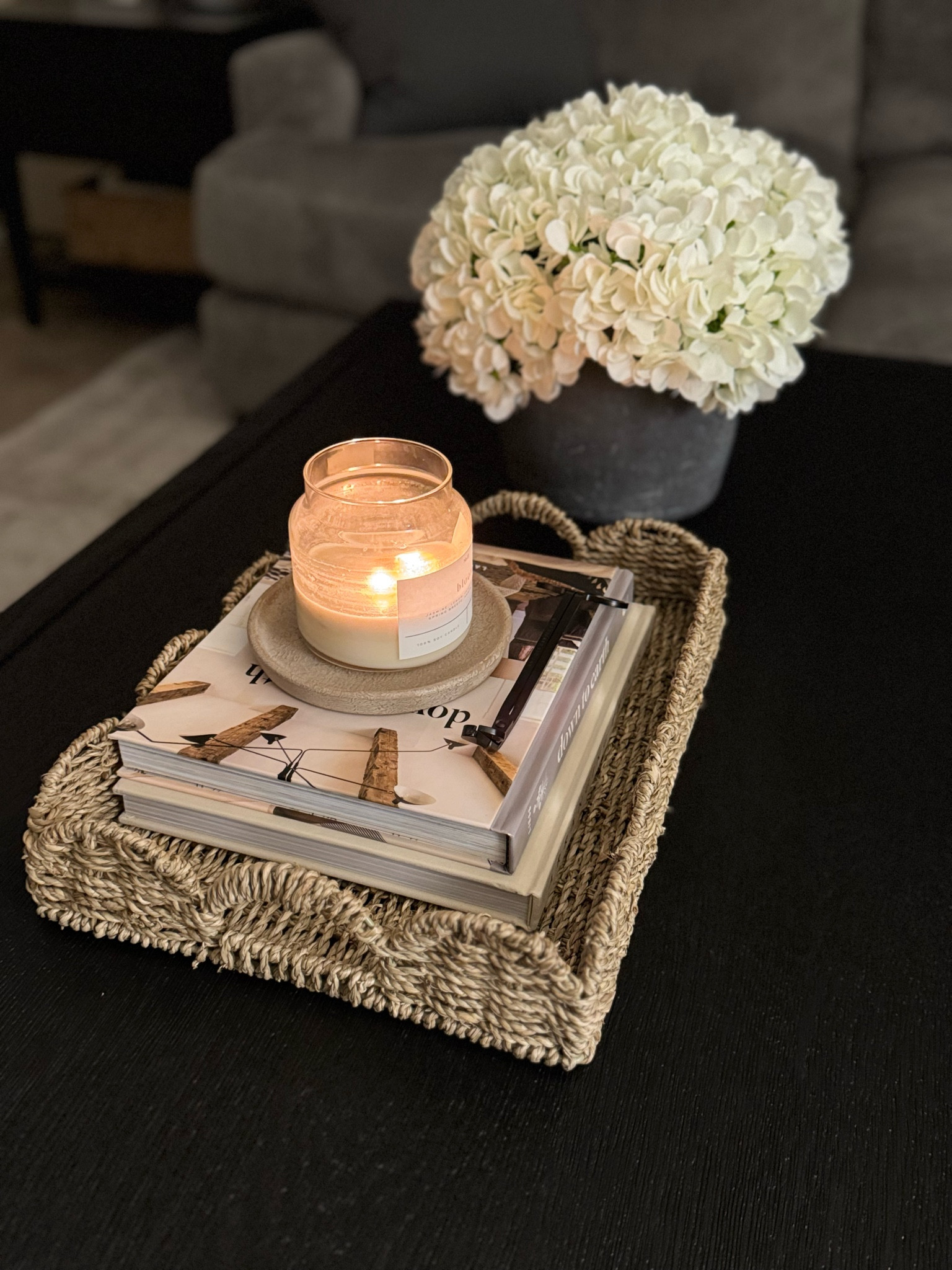 Coffee table styling, scallop tray, concrete vase, clay vase, gray vase, earthy vase, hydrangea stems, spring stems, candle, coffee table books, wick trimmer

#LTKSaleAlert #LTKSeasonal #LTKHome