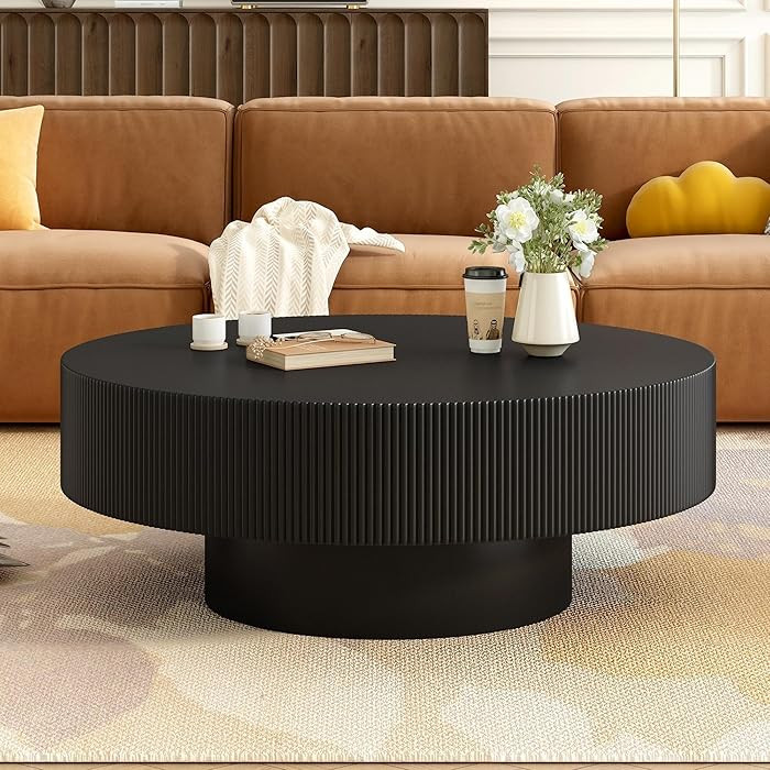 SOFTSEA Round Coffee Table for Living Room, Modern Drum Center Table, Fluted Side Table with Stur... | Amazon (US)