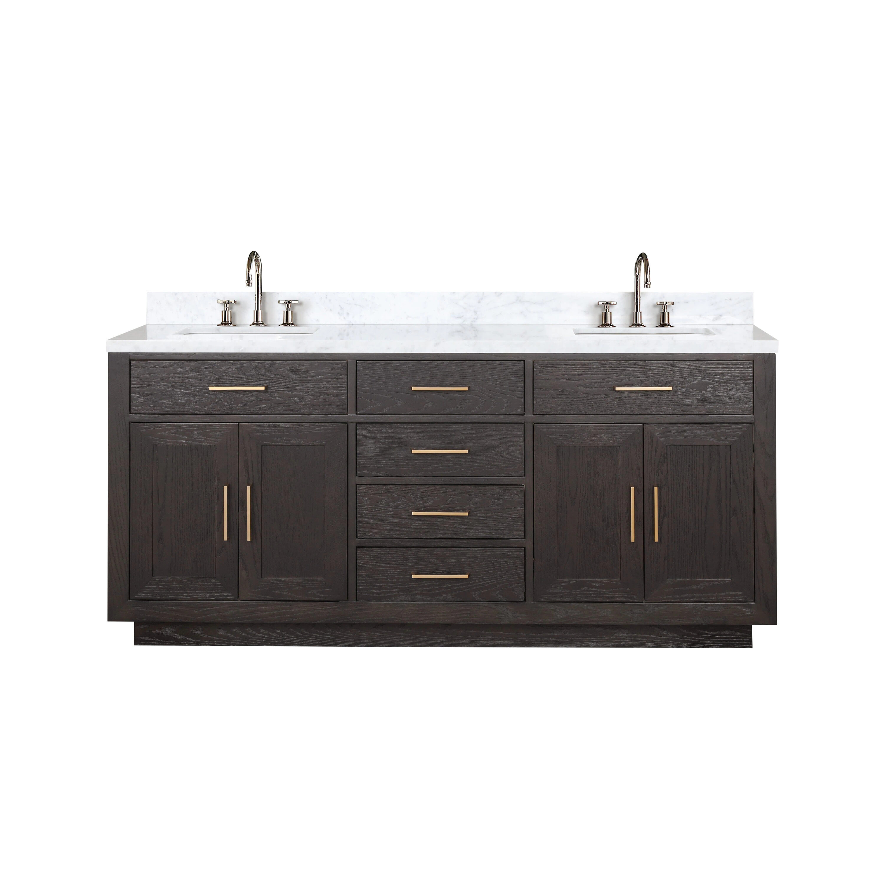 Lexora Gilroy 72-in Brown Oak Undermount Double Sink Bathroom Vanity with White Carrara Marble Marble Top (Faucet Included) | LVGI72DK101 | Lowe's