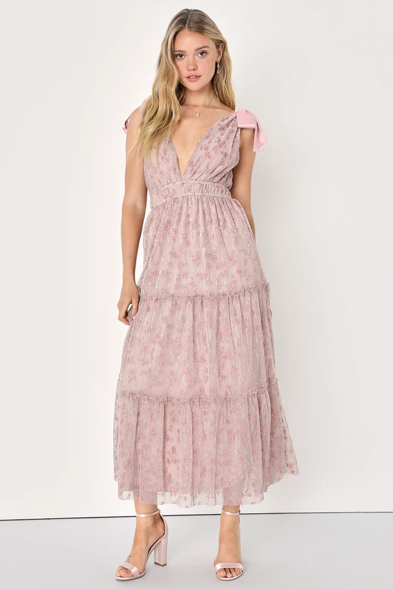 Guest List Gorgeous Pink Floral Lurex Tie-Strap Maxi Dress | Lulus (US)