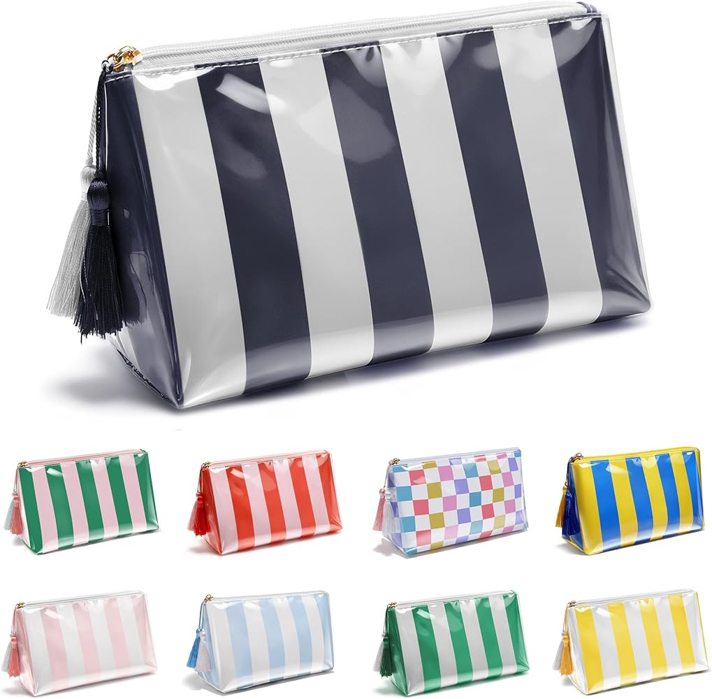 Makeup Bag for Purse, PVC Toiletry Cosmetic Bags for Women Girls, Waterproof Travel Makeup Bag Or... | Amazon (US)