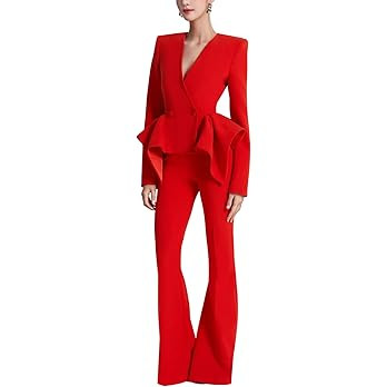 Women's 2 Piece Pant Blazer Sets V Neck Long Sleeves Patchwork Buttons Irregular Coat Pants Sets ... | Amazon (US)
