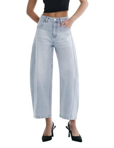 Barrel Jeans for Women Baggy High Waisted Wide Leg Jeans Strechy Y2K Comfort Ankle Denim Pants | Amazon (US)