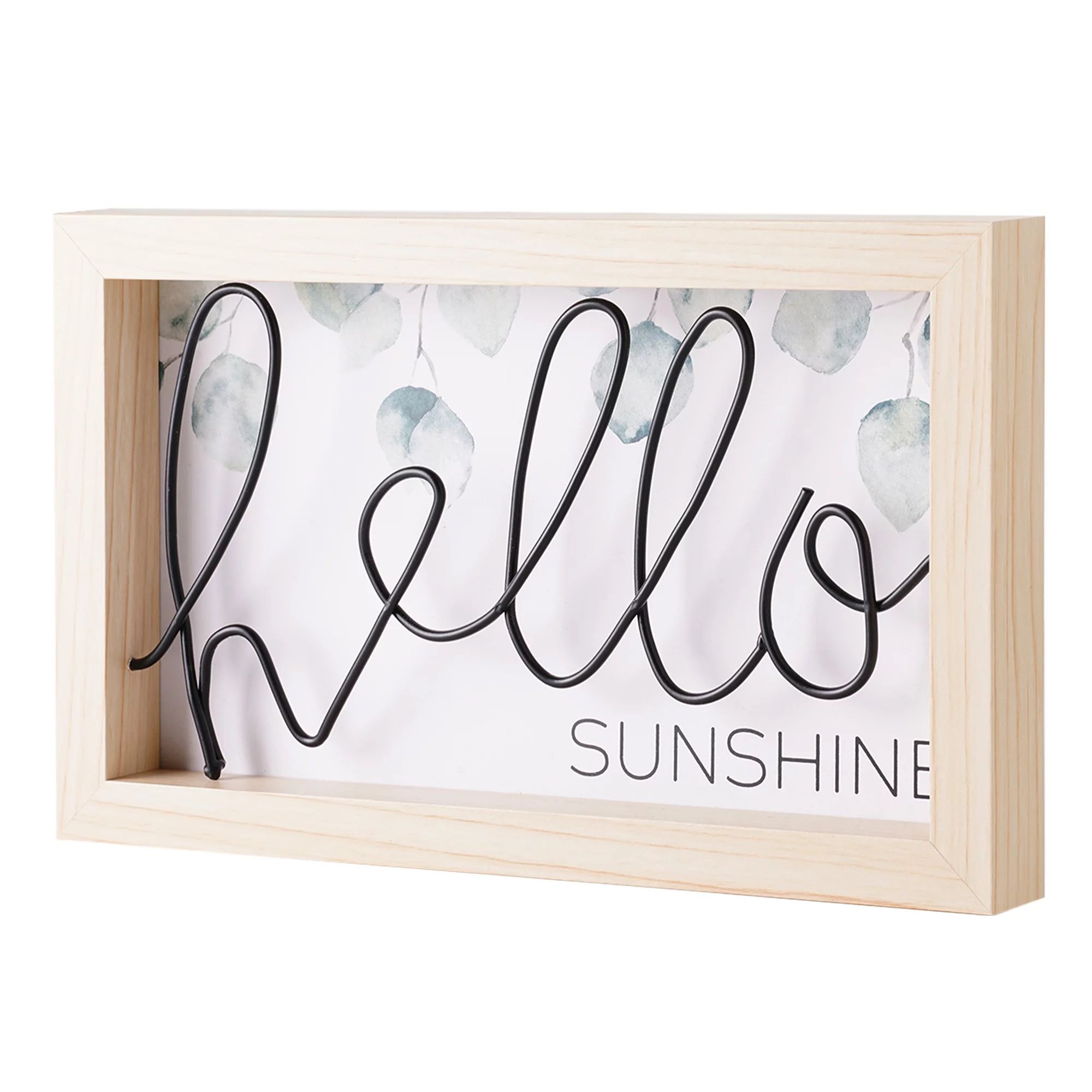 Mainstays Indoor Black Metal Wire Hello Sunshine Farmhouse Sign White Background with Wood Frame ... | Walmart (US)