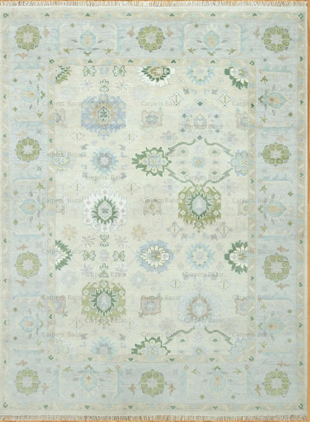 Hand Knotted Oushak Area Rug Beige Green Wool Rug, Neutral Turkish Style, Custom Sizes | Etsy (US)