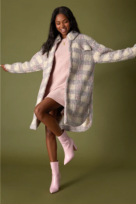 Winter Winds Beige Multi Plaid Shearling Jacket | Lulus (US)