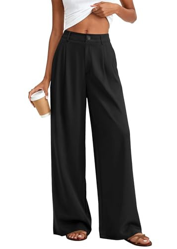 KIRUNDO Wide Leg Pants for Women 2026 Summer Flowy Polka Dot Trousers Black | Amazon (US)