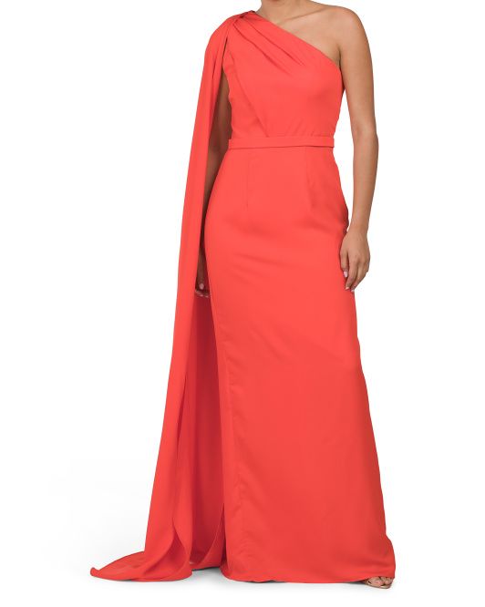 One Shoulder Drape Gown With Belt | TJ Maxx