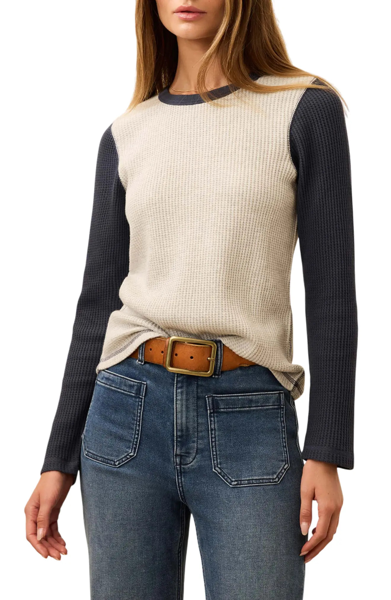 Apres Colorblock Long Sleeve Waffle Knit Top (Women) | Nordstrom | Nordstrom