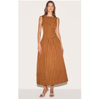 Brown Polka Dot Dropped Waist Midaxi Dress | PrettyLittleThing US