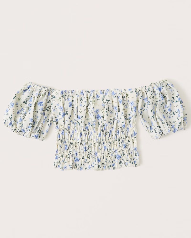 Women's Off-The-Shoulder Smocked Puff Sleeve Top | Women's New Arrivals | Abercrombie.com | Abercrombie & Fitch (UK)