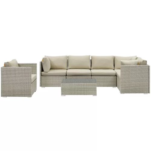 Heinrich Outdoor Patio 6 Piece Rattan Sectional Seating Group with Sunbrella Cushions | Wayfair North America