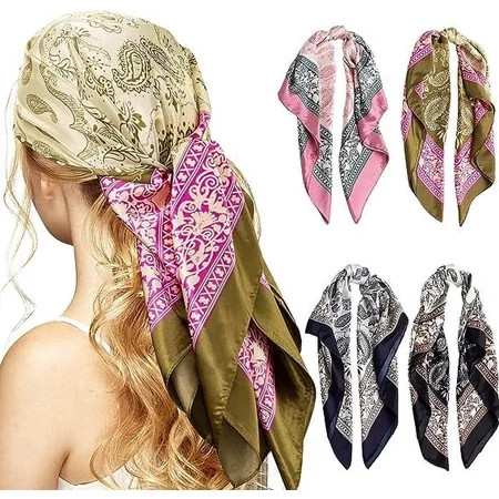 35'' Satin Head Scarf for Women, 4PCS Large Square Hair Scarf Silk Bandana Scarf for Hair Wrapping at Night | Walmart (US)