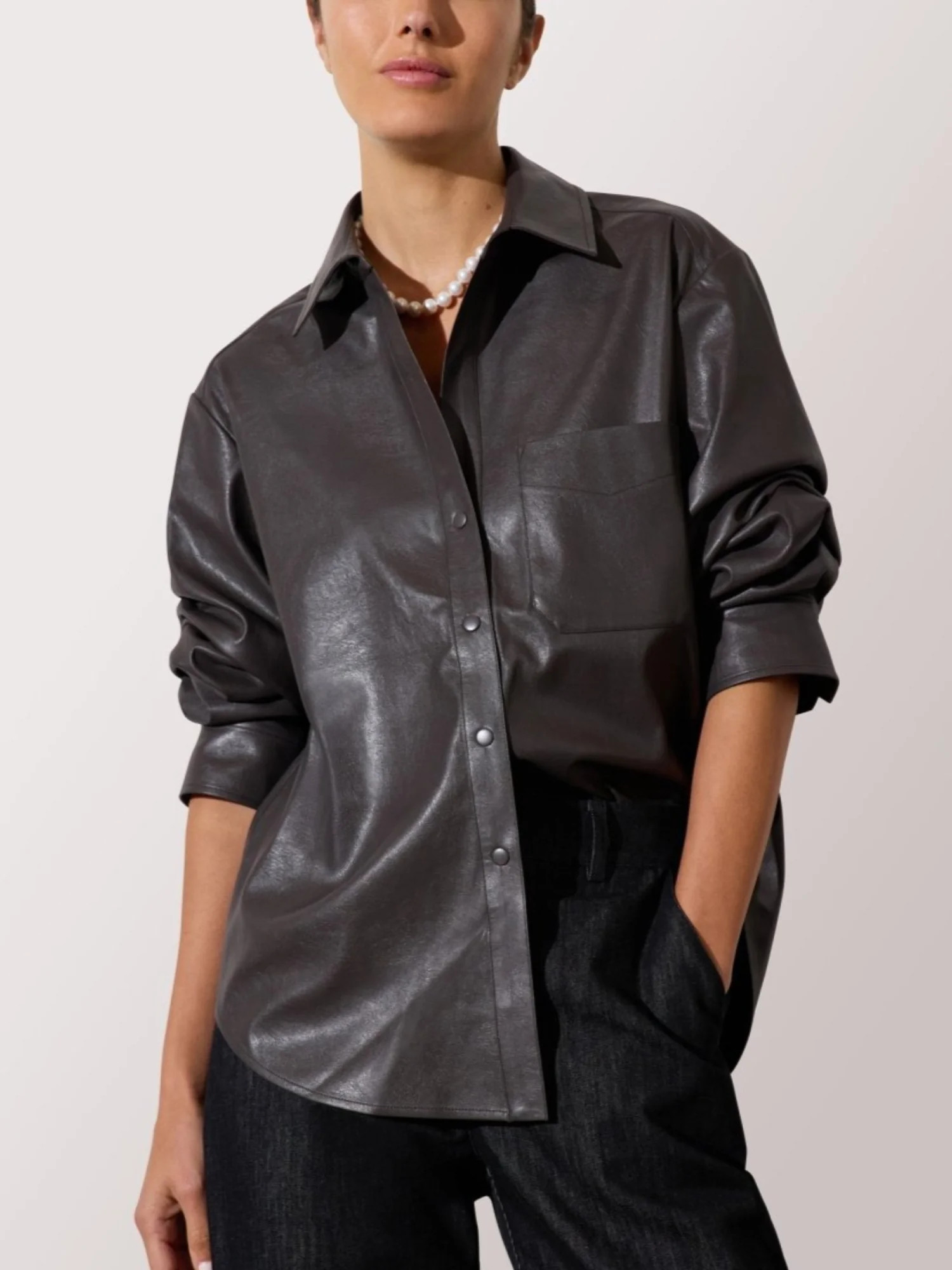 Women's Pia Vegan Leather Shirt in Timber Brown | Brochu Walker | Brochu Walker
