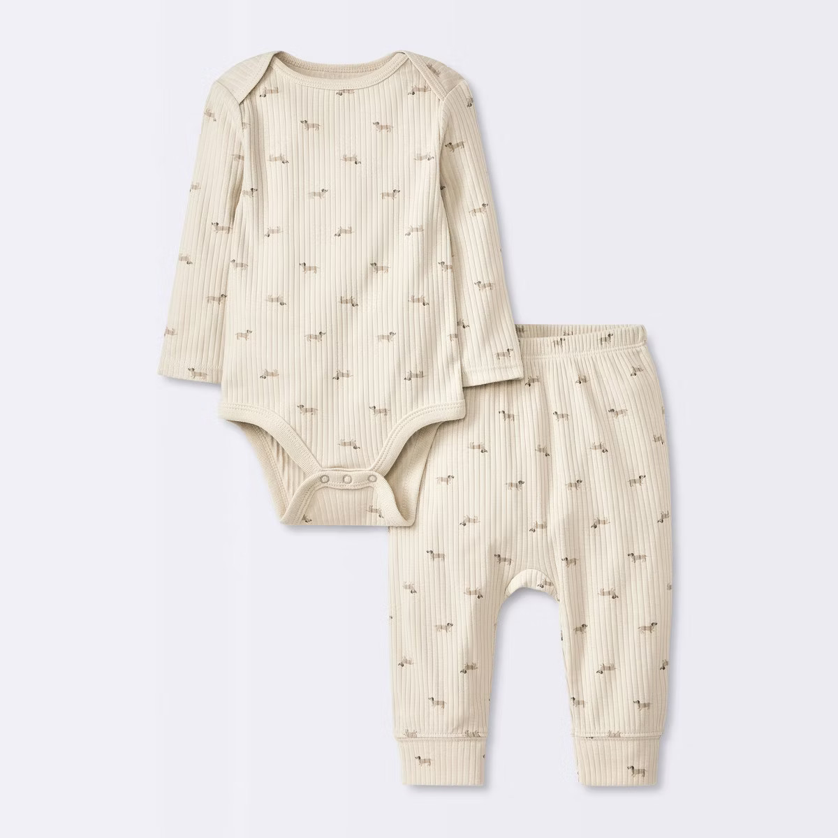 Baby 2pc Weiner Dogs Wide Ribbed Top & Bottom Set - Cloud Island™ Khaki | Target