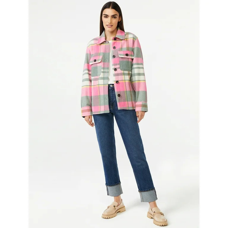 Free Assembly Women's Wool Blend Shirt Jacket | Walmart (US)