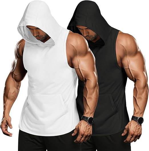 COOFANDY Men's 2 Pack Workout Hooded Tank Tops Bodybuilding Muscle Cut Off T Shirt Sleeveless Gym... | Amazon (US)