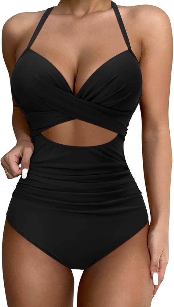 SUUKSESS Women Wrap Cut Out One Piece Swimsuit High Waisted Monokini Bathing Suit | Amazon (US)