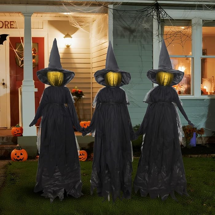 DR.DUDU Halloween Decorations Outdoor \u2013 4.6 FT Light Up Witch Stakes (Set of 3) with Warm-Co... | Amazon (US)