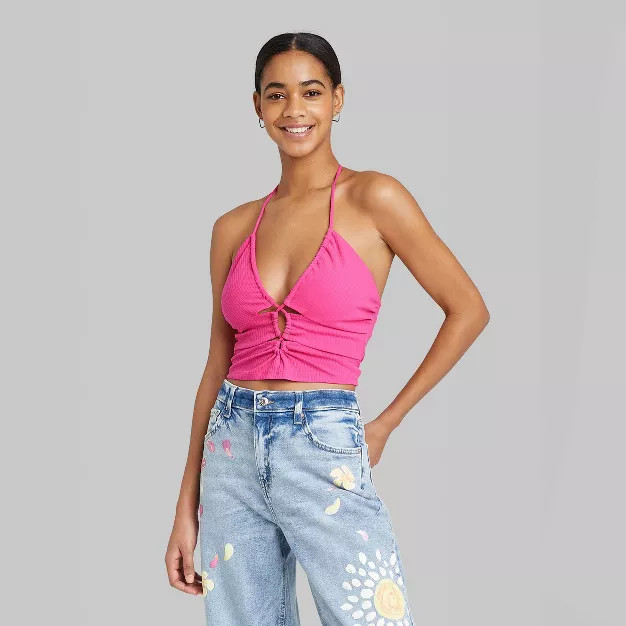 Women's Lace-Up Front Versatile Tiny Halter Top - Wild Fable™ | Target